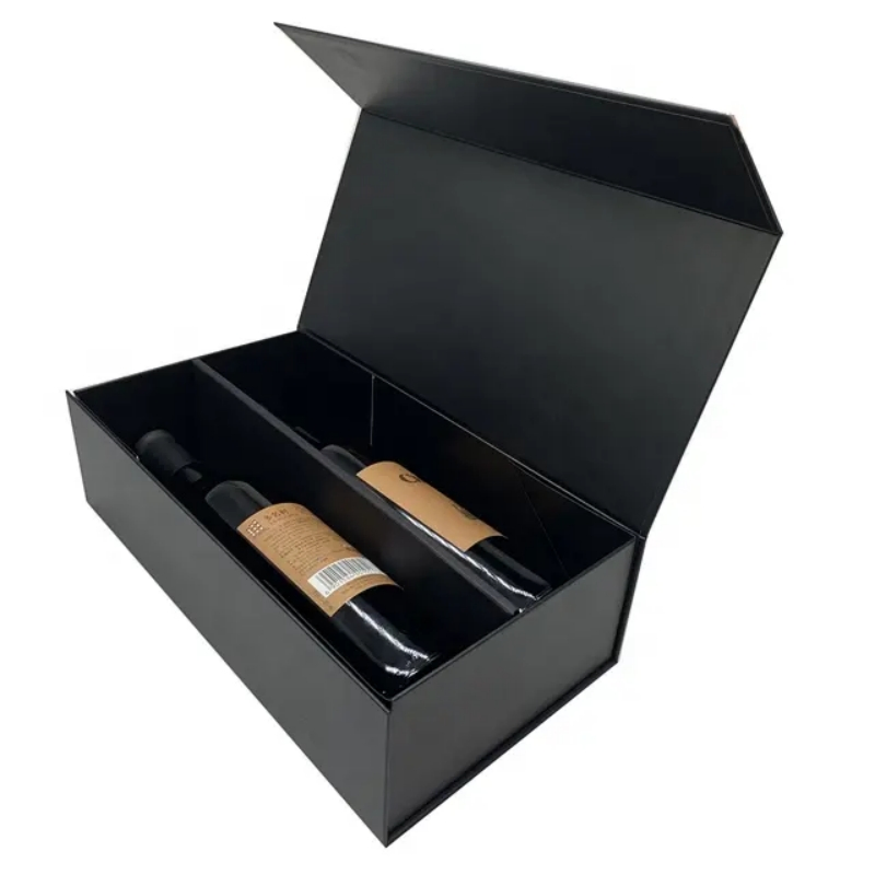 Caixa de vinho dobrável com fecho magnético luxuosa e requintada, embalagem para envio de garrafas de vinho