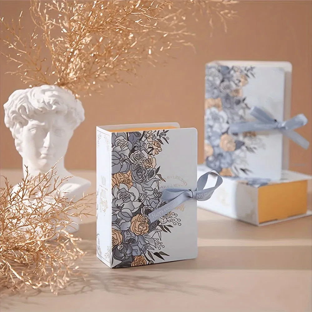 Caixas de presente em forma de livro personalizáveis com fita, perfeitas para casamentos, aniversários, Natal, Halloween e ocasiões especiais para embalagem de doces e chocolates
