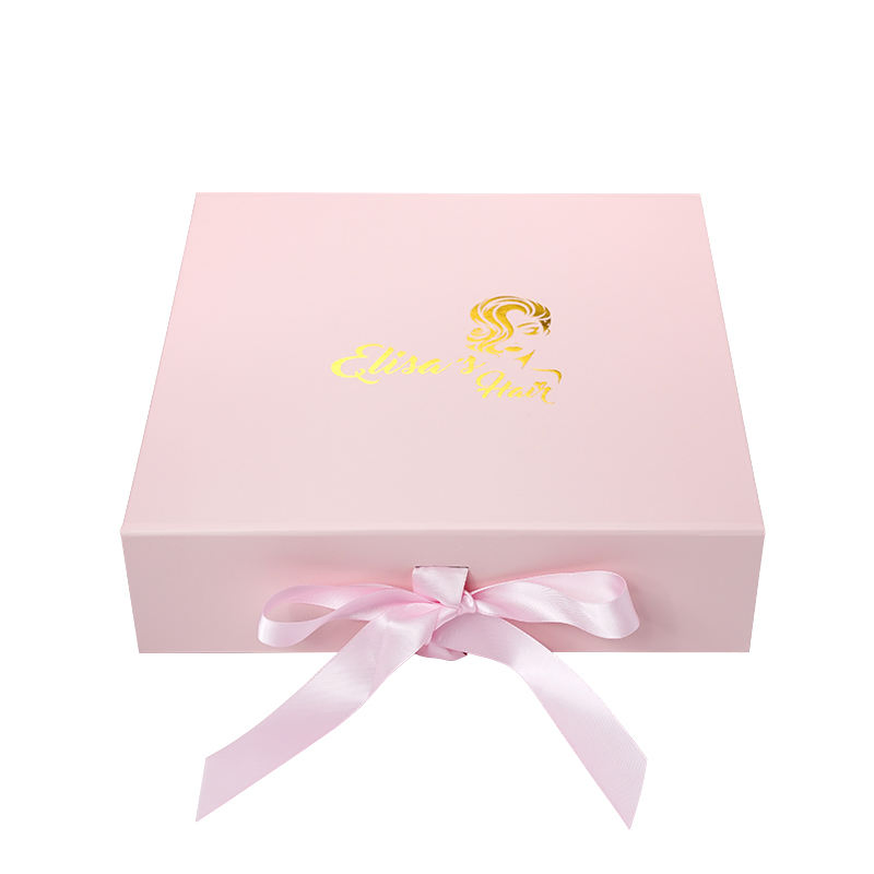 Caixa de presente de cabelo humano personalizado de luxo com embalagem de papelão, laço de fita e inserto de cetim