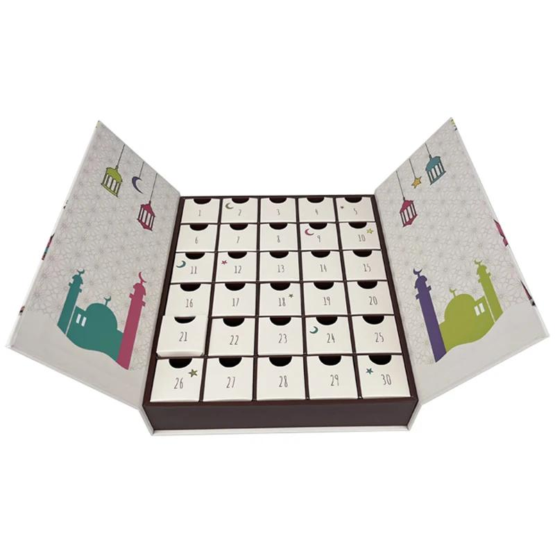 Venda Quente Caixa de Presente de Papel Personalizada para o Ramadan e Natal com Calendário de Chocolate e Embalagem de Papelão Cosmético