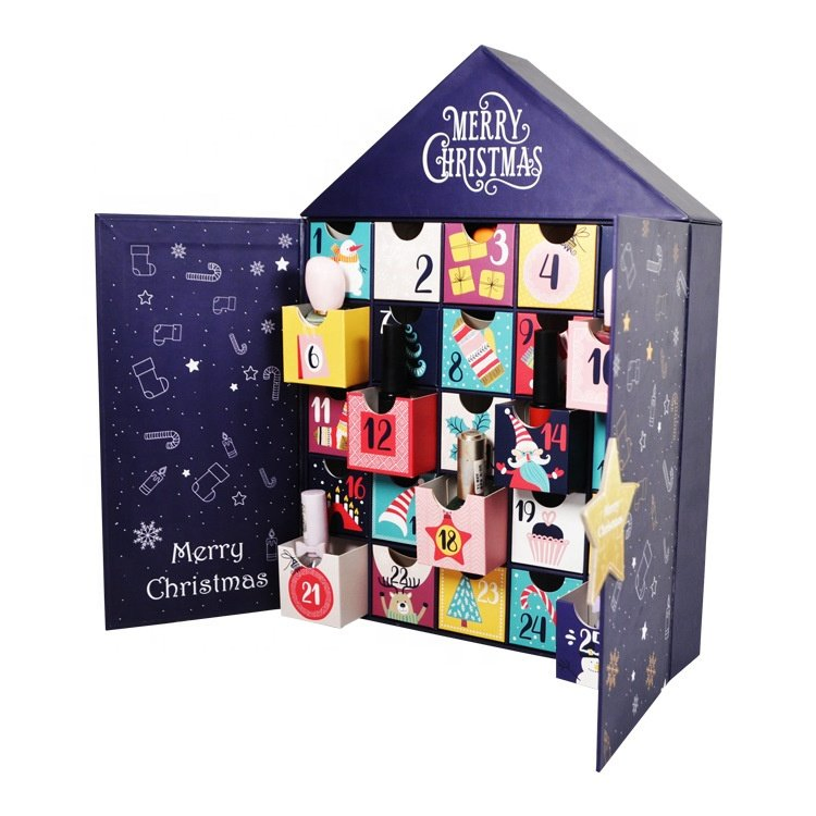 Quente! Embalagem de presente personalizada com logotipo impresso, calendário do advento de luxo, caixa de Natal