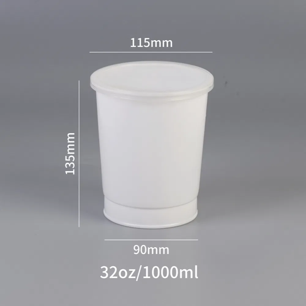 1000ml 1000g 32oz 34oz وعاء بلاستيكي أبيض من بولي بروبيلين لتغليف الزبادي لوجبات الطعام السريعة، المكسرات، سلطة الفواكه، الفشار الطازج