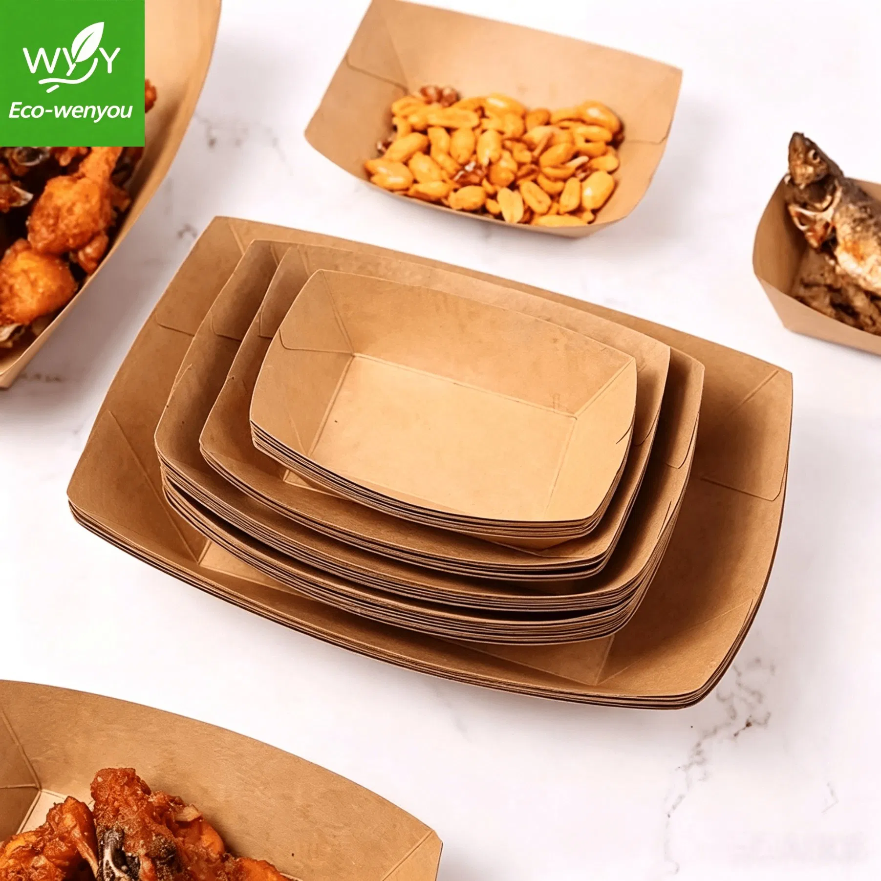 Leakproof Fast Food Packaging Food Container Boat-Shaped Kraft Box