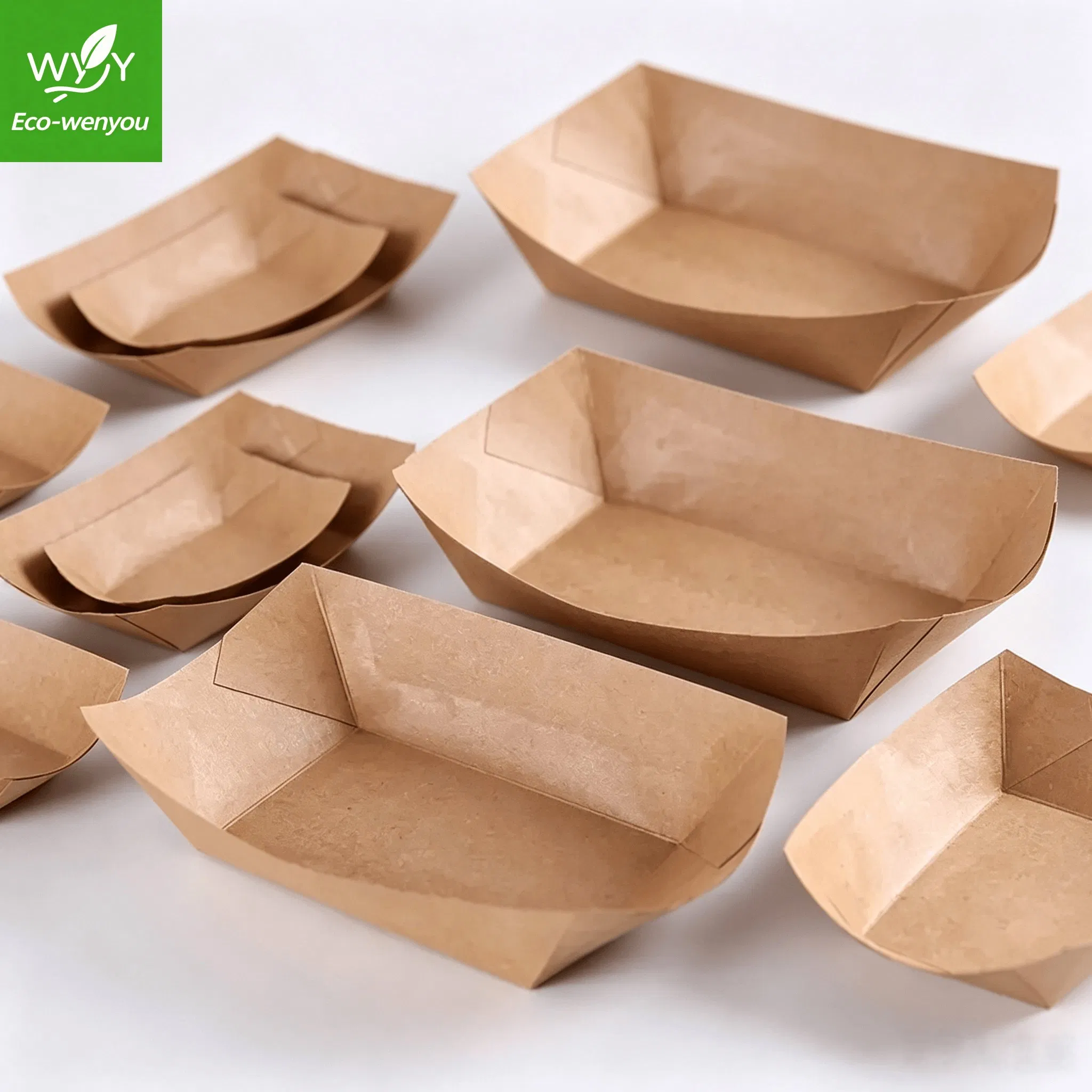 Leakproof Fast Food Packaging Food Container Boat-Shaped Kraft Box