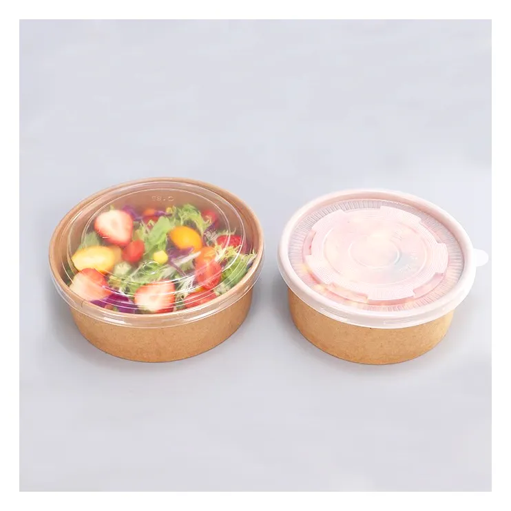 حاويات تعبئة الطعام القابلة للاستخدام لمرة واحدة والمقاومة للماء 16oz 26oz 32oz 36oz 42oz وعاء سلطة من ورق كرافت مقاوم للدهون مع غطاء