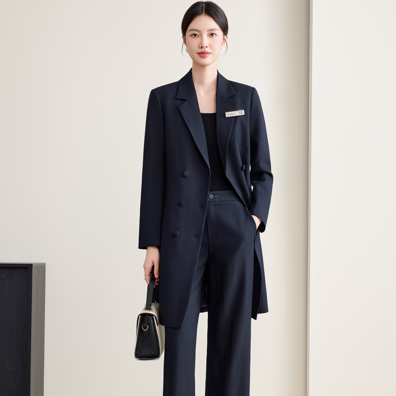 2025 Spring Autumn Black Suit-Style Trench Coat for Women High-End Casual Mid-Length Coat Double Breasted Long for Petite