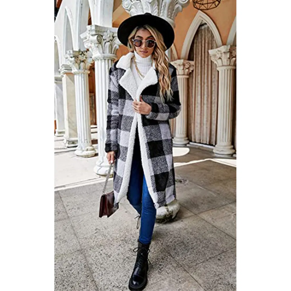 Women's Fashion Winter Coats Fuzzy Fleece Long Sherpa Hooded Jackets Button Down Faux Fur Warm Outerwear