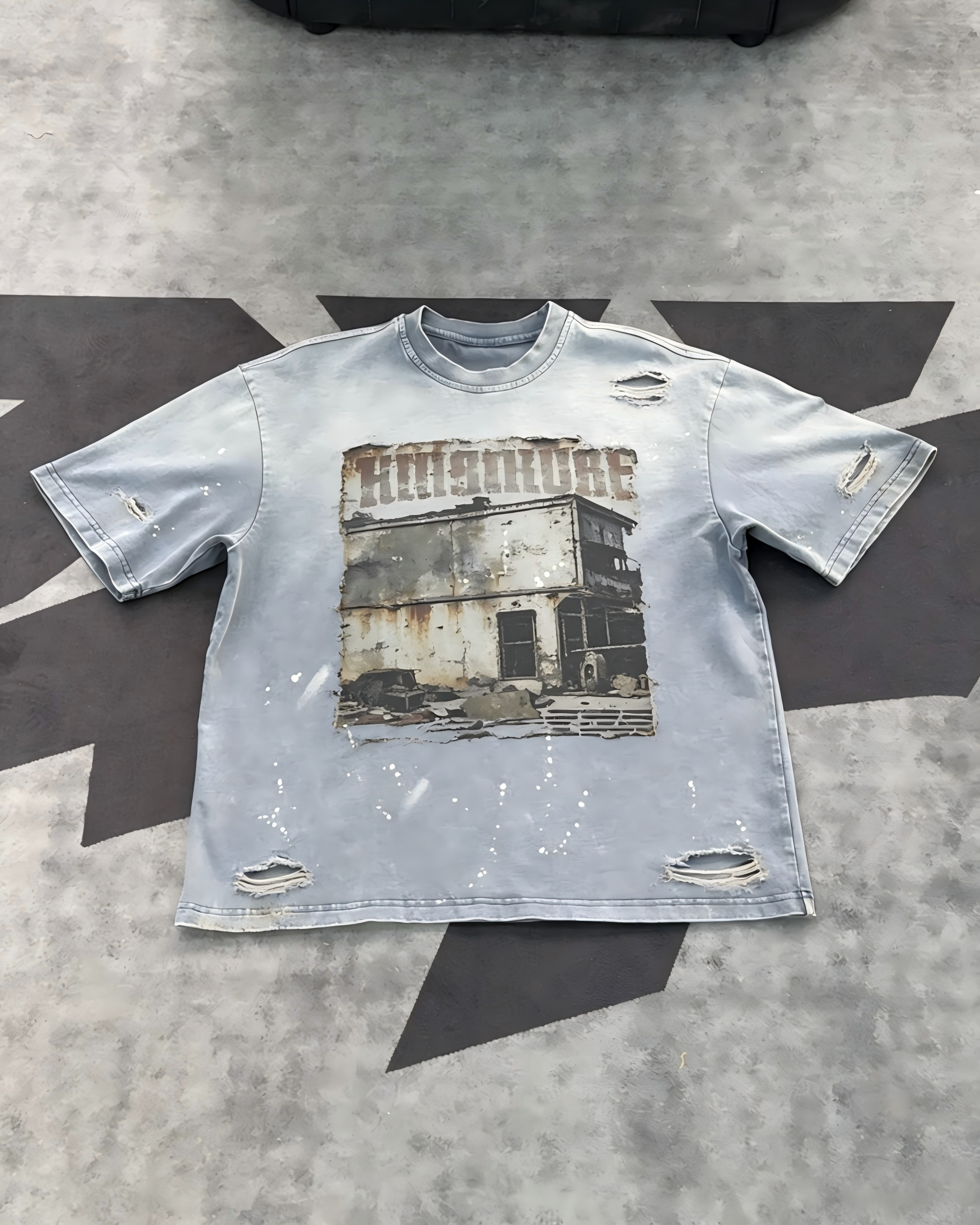 High Street Casual Cotton Tee Men Retro Washed T-ShirtGraphic Printed Loose Fit Daily Wear Tops