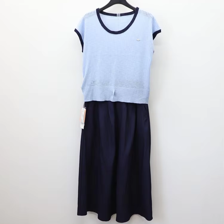 2025 Summer Women's Casual Round-neck Knitted A-line Mini Dress Breathable Front with Solid Pattern