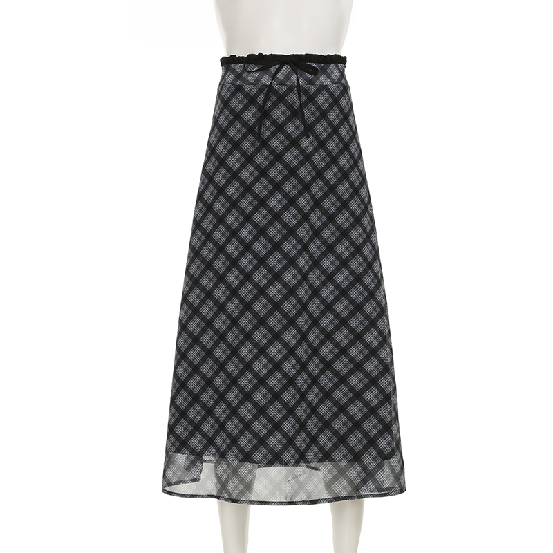 Casual Style Women's Plaid Knee-Length Chiffon Ruched Skirt