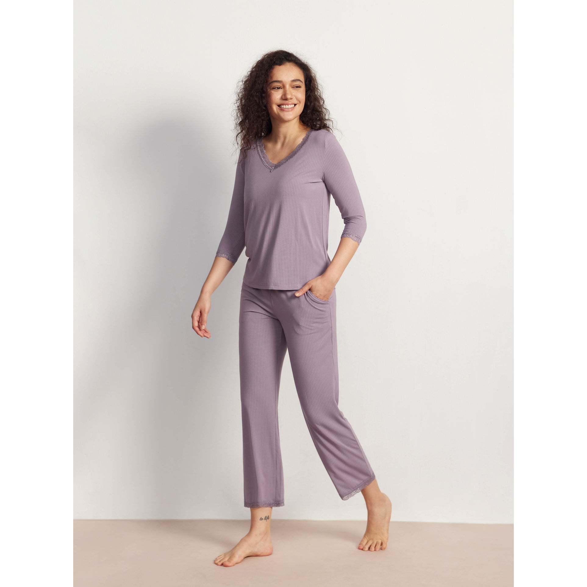 Women's Lightweight Sleepwear Cotton Striped Sleepwear Women Bridesmaids Pajama Set RTS Bamboo Pajamas