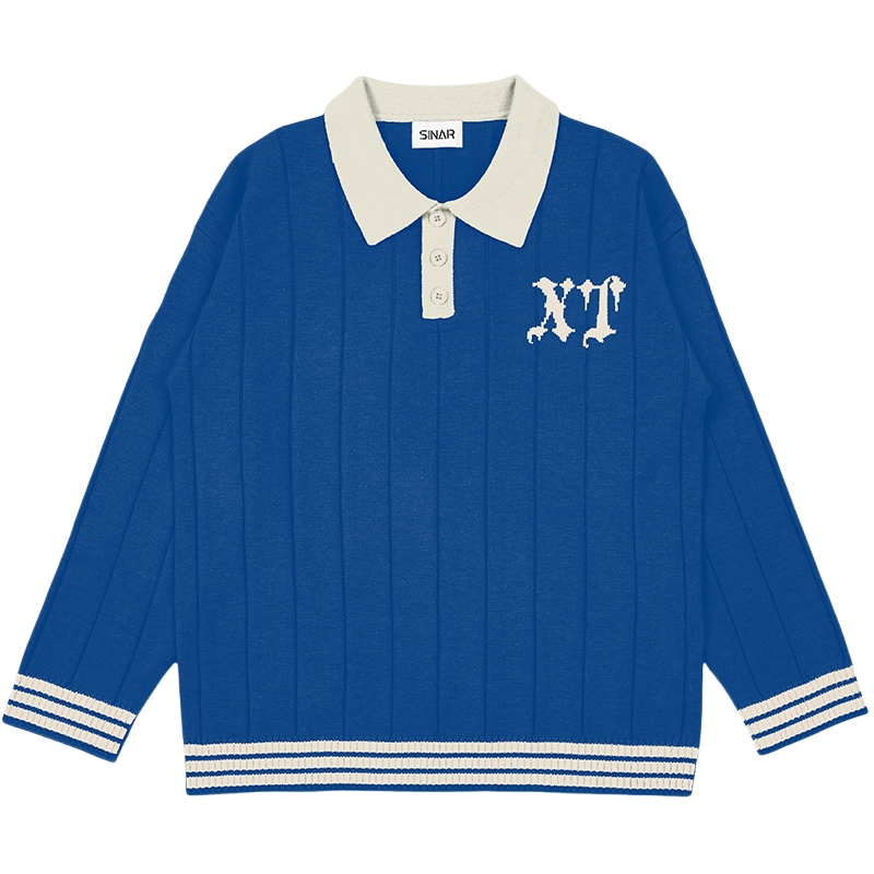 Custom LOGO Men Sweater Winter Casual Jacquard Letter Design Knitwear Loose Rib Jumper Long Sleeve Polo Shirts Knitted Sweater