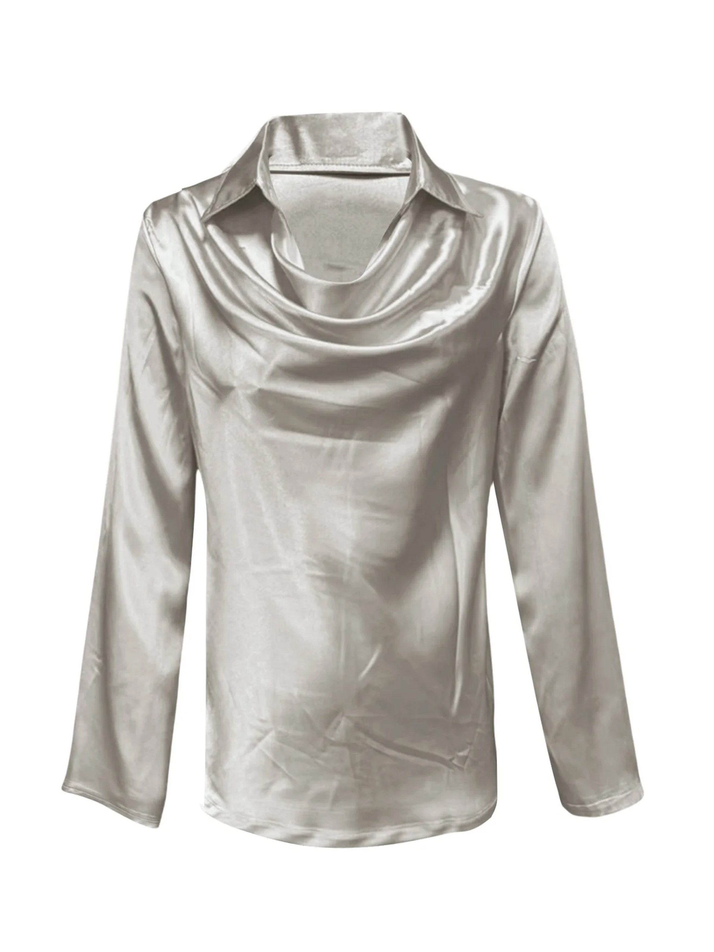 Women's Casual Long Sleeve Satin Blouse Pullover Tops Detail