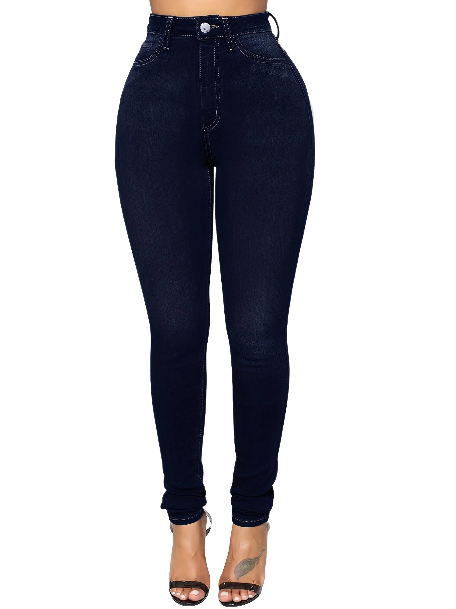 Women's Custom High Waist Elastic Stretch Skinny Jeans Solid Color Casual Pencil Pants Summer Wholesale Denim Trousers