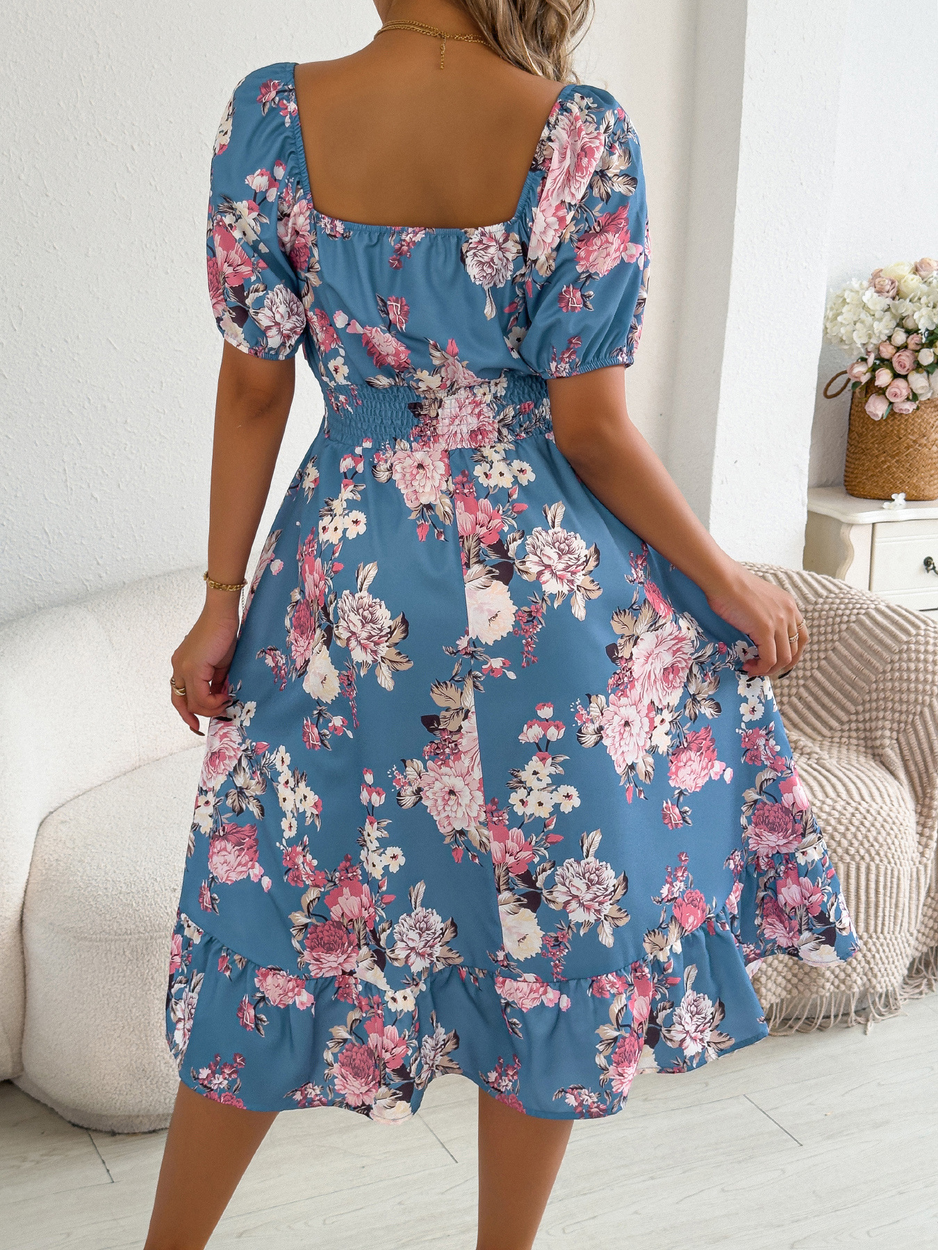 PASUXI Newest Shorts Sleeve Skirt Point Digital Printing Chiffon Summer Fashion Style Skirt Dress Plus Size Girl Casual Elegant
