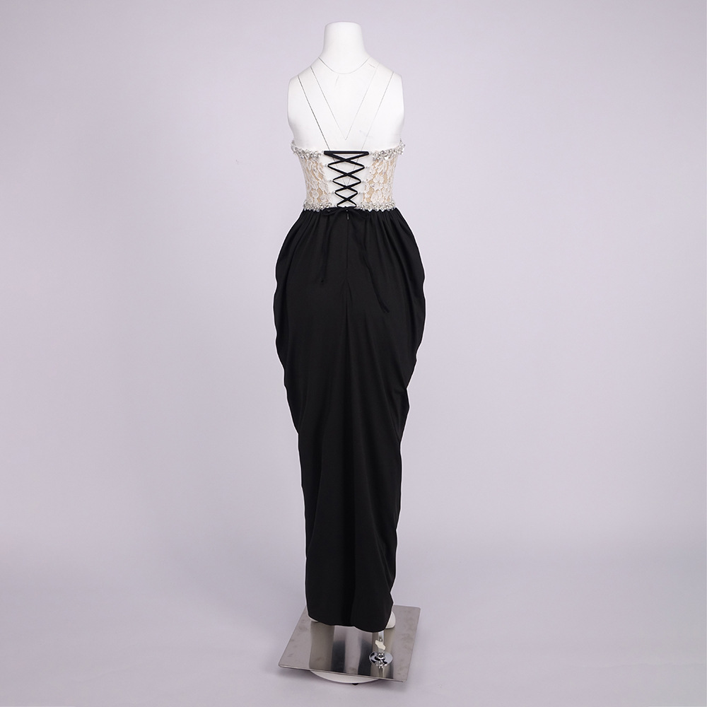 SB3730 Women's New Arrival Sexy Strapless Evening Maxi Dress Lace Embroidered Corset Top High Waist Tulle Formal Party Gown