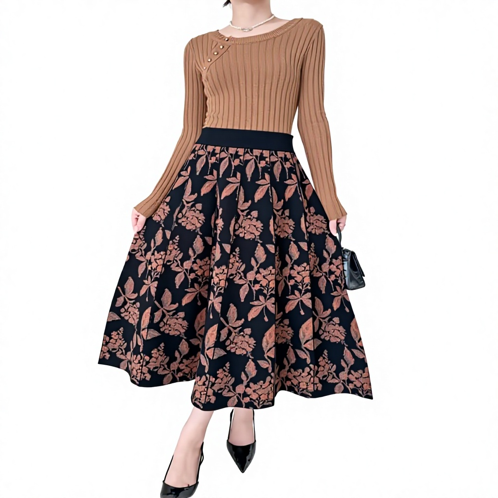 Elegant Women's Knitted High Waist A-Line Skirt Casual Office Work Autumn Winter OEM Custom Factory Wholesale