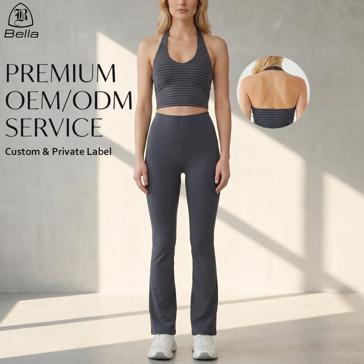 Factory Custom Striped Halter Sports Bra 2 Piece Yoga Sets Women's High Waist Flare Leggings Workout Gym Wear Activewear