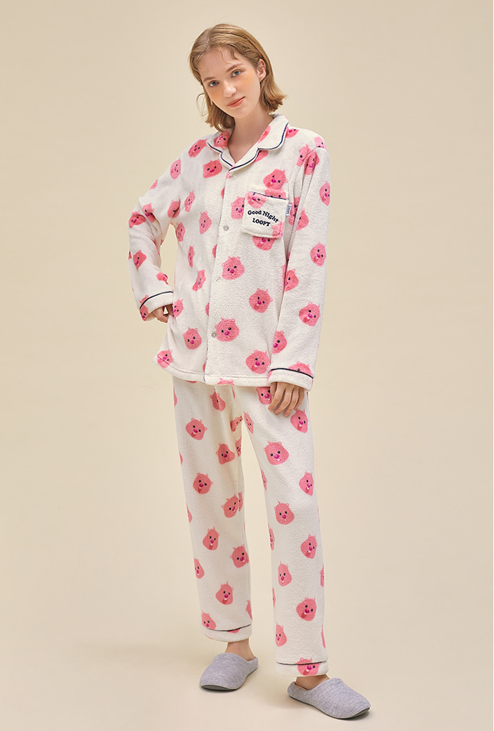 Women's Sleepwear Coral Fleece 2 Piece Sleepwear Lady Pajamas Suit