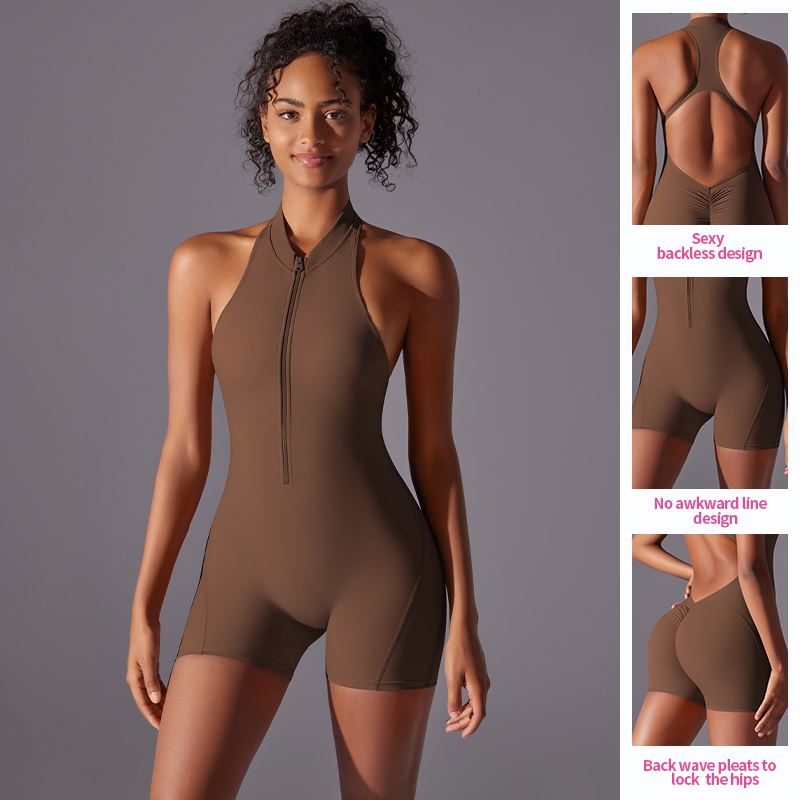 Custom Logo Solid Backless Yoga Jumpsuits Shorts Butt Lifting Sleeveless Tight Activewear Breathable Quick Drying Gym Bodysuits