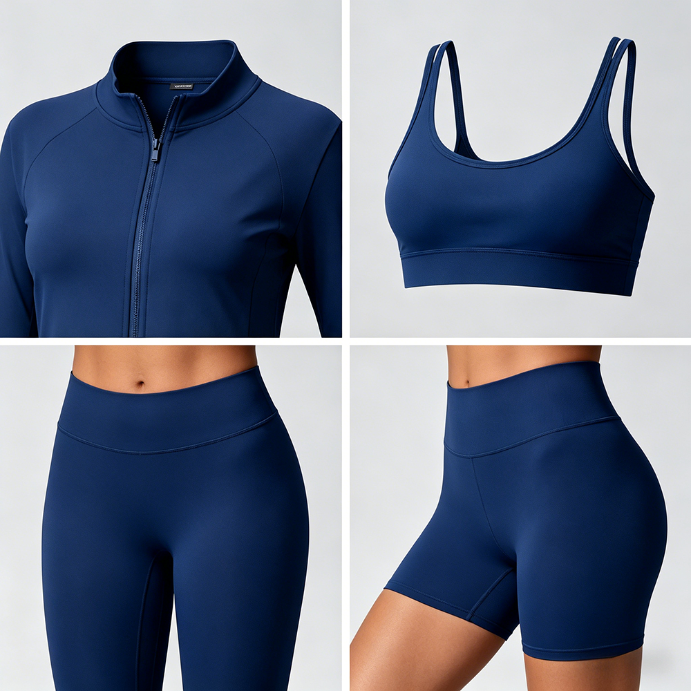 Women's 5 Piece Yoga Set Long Sleeve Zip Jacket Sports Bra High Waisted Leggings Shorts &amp; Tank Top Stretchy Workout Activewear
