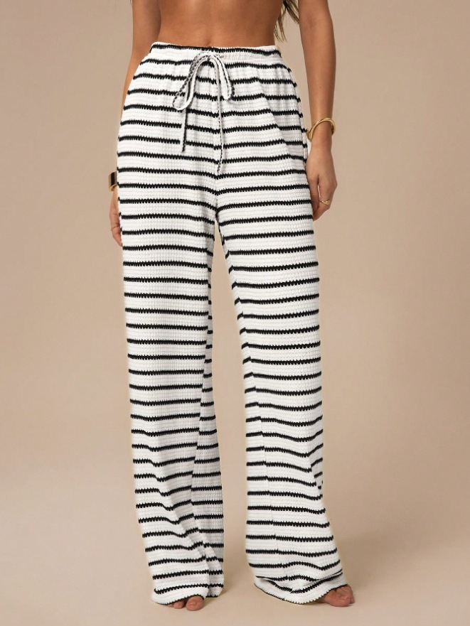 Wholesale Women's Slim Straight Leg Casual Trousers Fashion Color Contrast Horizontal Stripes Cross-Border Pants