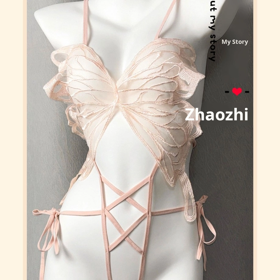 Golden Silk Woven Fun Sexy Lingerie Large Butterfly Strap Open Crotch Bodysuit Hollow Binding Temptation Women's Sexy Lingerie
