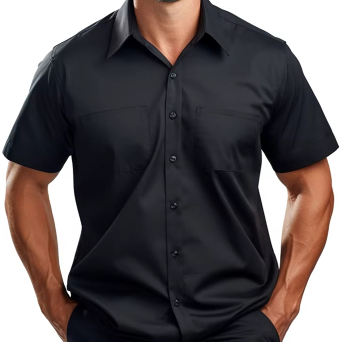 Men's Long Sleeve Double Chest Pocket Shirt Business Casual Office Wear Cotton Blend Wrinkle-Free Dress Shirt