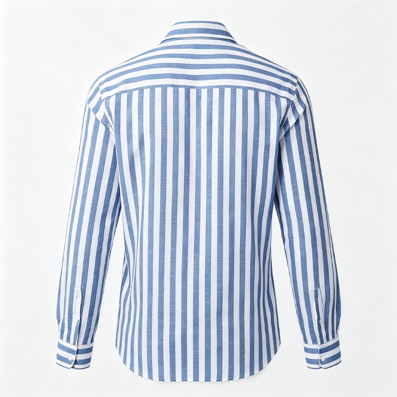 Custom New Men's Beaded Cotton Long Sleeve Striped Lapel Casual Shirt Blue Office Workwear Style Wear-resistant Moisture Wicking