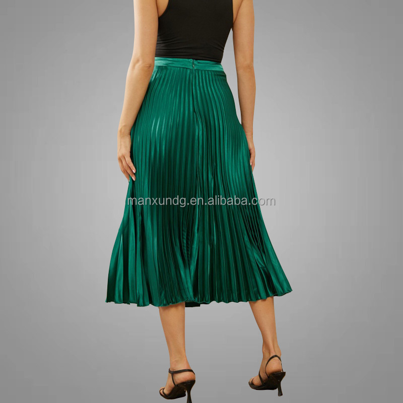 New Fashion Pleated Satin Skirt High Rise Elegant Plus Size Women's Skirts Dresses Casual Solid Midi Ladies Skirts