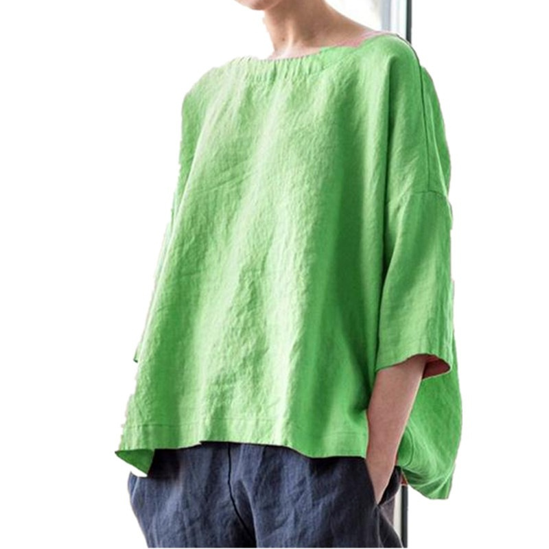 OEM/ODM Women's Polyester Cotton Regular Top Plain Dyed Solid Vintage Casual Woven Versatile Artistic Retro Blouse