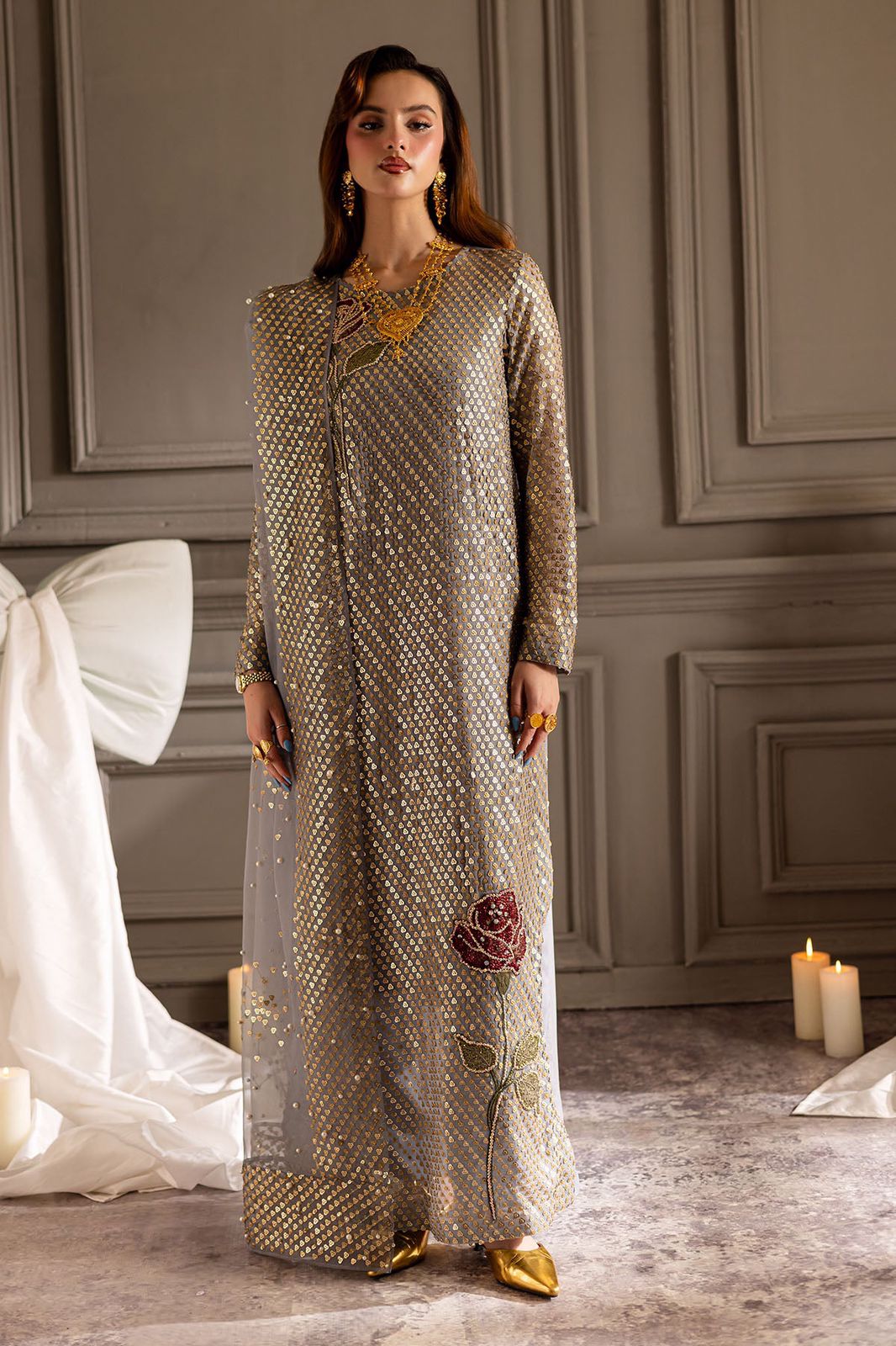 Luxurious Handmade Women's Evening Gown with Rhinestone and Pleat for Weddings and Formal Events