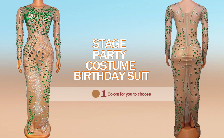Full Diamond Sequin Hexagonal Star Dress Model View 1