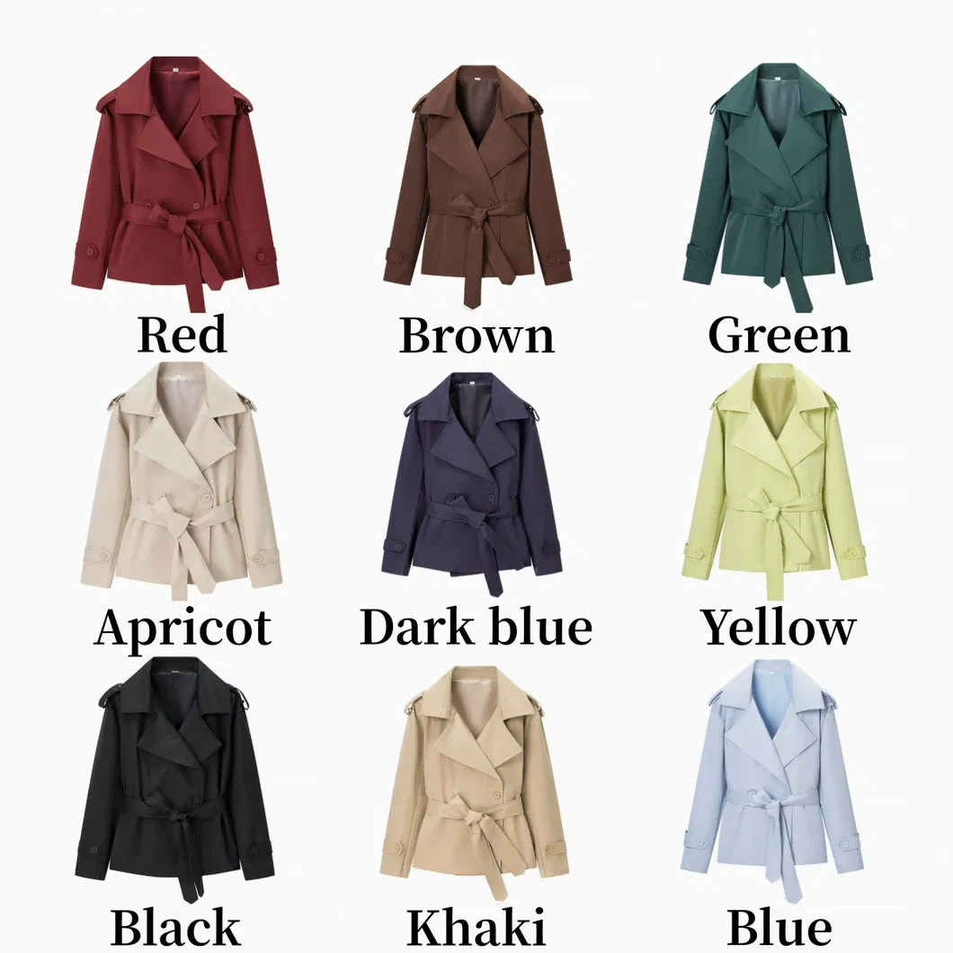 Petite Minimalist Design Short Trench Coat Double-Breasted Women's Custom Workplace Versatile Outerwear