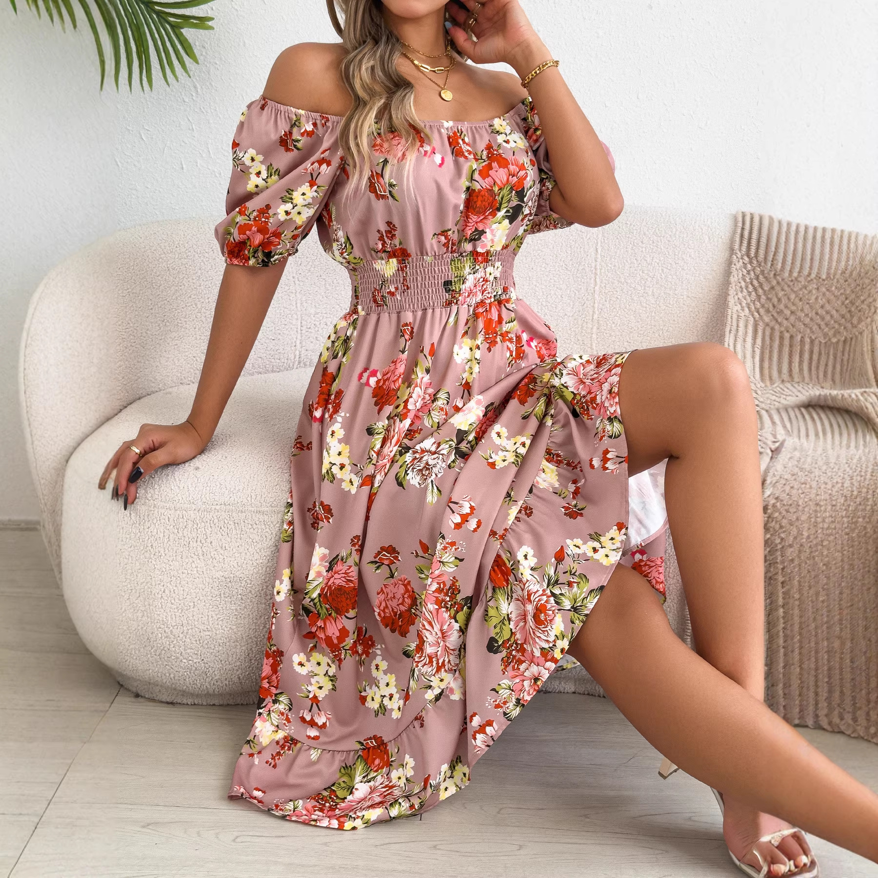 PASUXI Newest Shorts Sleeve Skirt Point Digital Printing Chiffon Summer Fashion Style Skirt Dress Plus Size Girl Casual Elegant