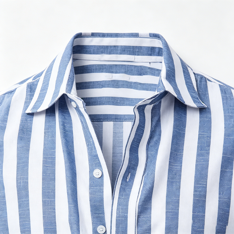 Custom New Men's Beaded Cotton Long Sleeve Striped Lapel Casual Shirt Blue Office Workwear Style Wear-resistant Moisture Wicking