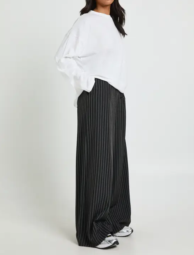 Women's Petite High Waisted Drawstring Stripe Wide Leg Trousers Casual Breathable Anti Pilling Comfortable Pants