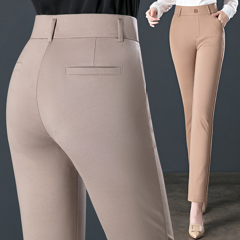 Women's High Waist Boot Cut Beige Black Pants Regular Fit 100% Polyester Waterproof Breathable Casual Office Streetwear