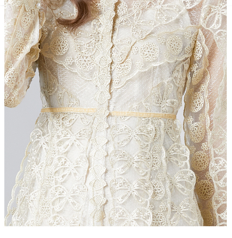 2023 Women's Spring New Embroidered Perspective Mesh Waist Closing Heavy Industry Dress