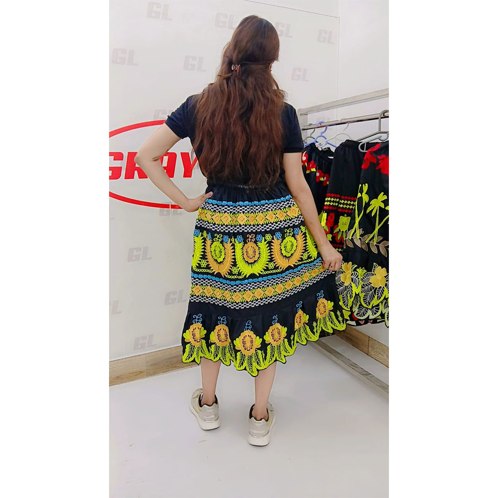 Women's Summer New Fashion High Street Elegant Natural Waist Color Blocking Cotton Mini Pleated Skirt Embroidery Plus Size