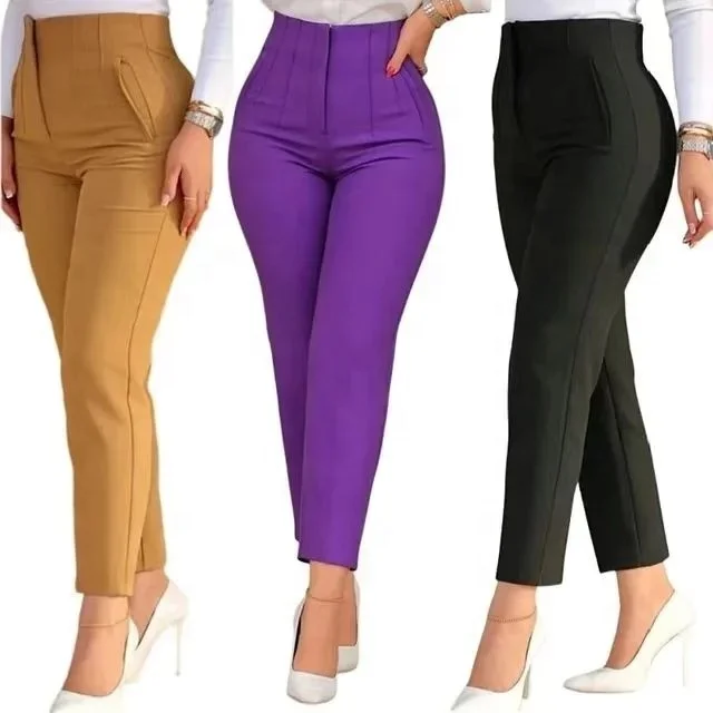 Hot Sale 33 Colors High Quality Women's Slim Knitting Trousers Long Pants with High Waisted Bottom Casual Fit Flat Front Style