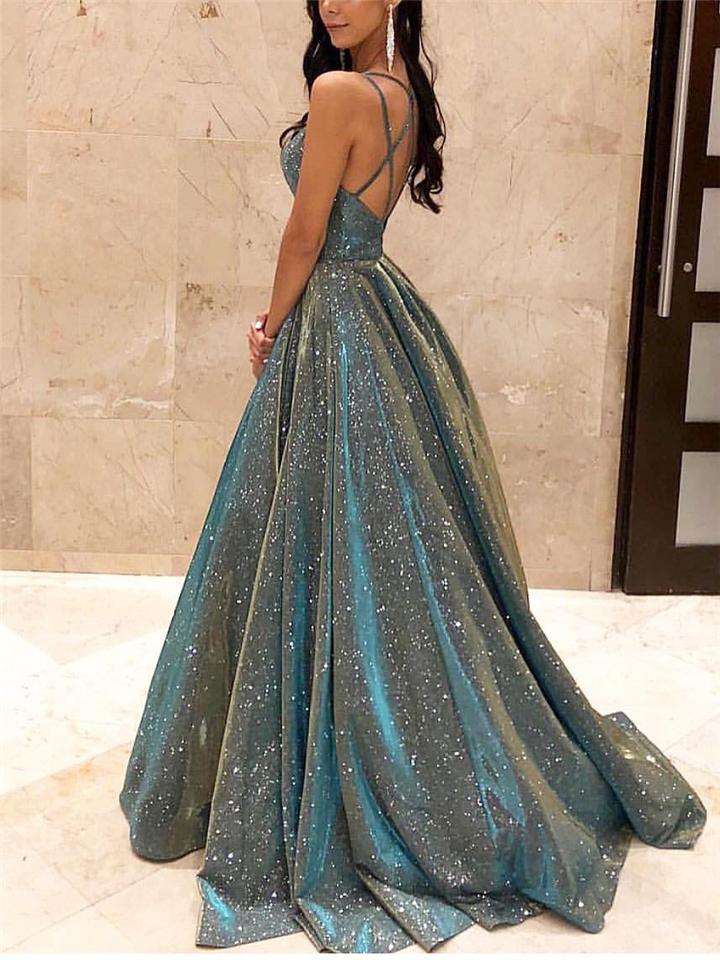 Elegant High-quality Formal Occasion Dinner Evening Dress Shiny Long A-line Slimming Wedding Dress