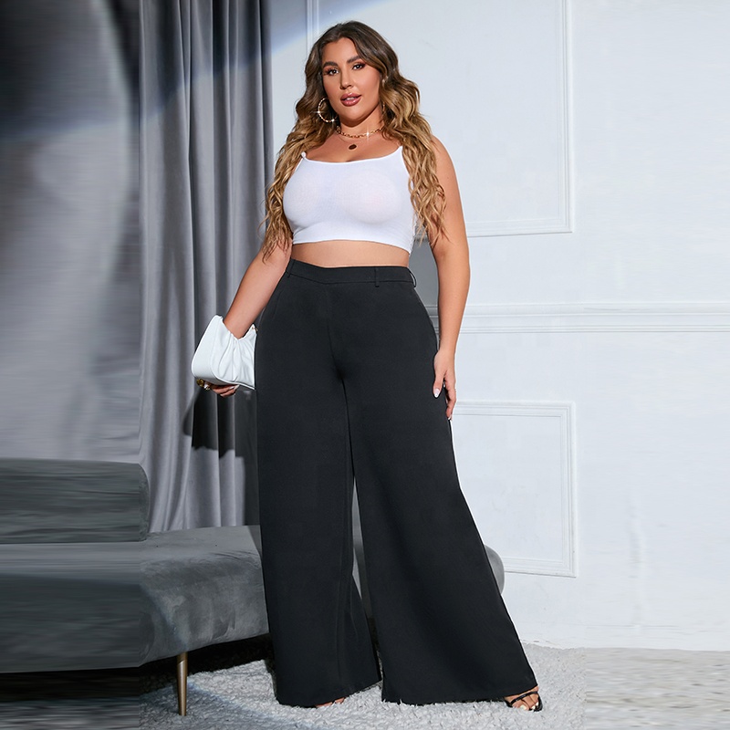 Double Crazy Plus Women Clothing Solid Wide Leg 2Xl 3Xl 4Xl Pants