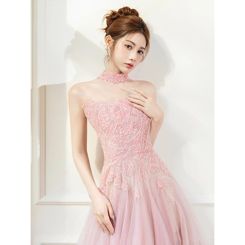 New Modern Evening Trumpet Gown in pink Ankle-length Suitable for Brides and Annual Meetings As a Host's Formal Gown