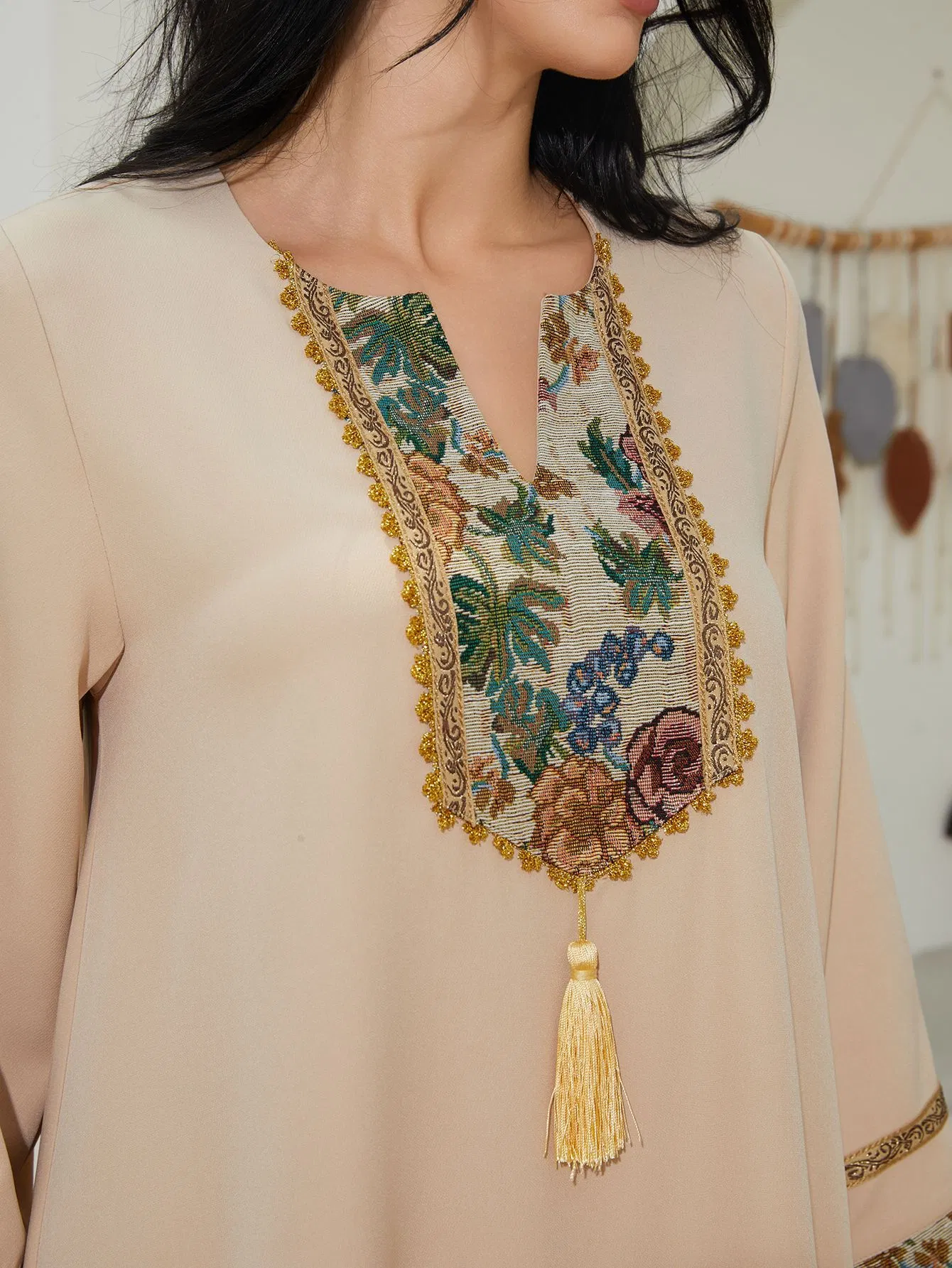 C. S. X Hot Wholesale Lace Flower Beaded Abaya for Modest Fashion