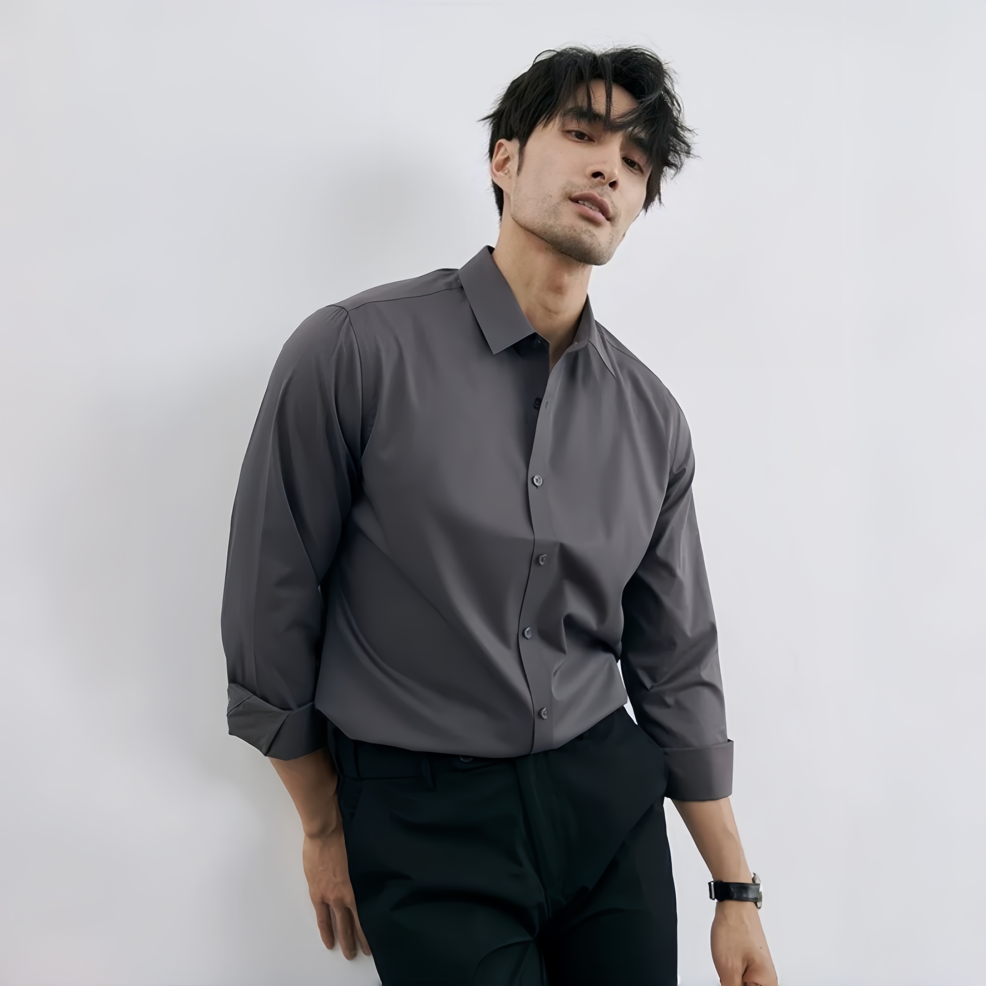 Mens Stretch Wrinkle Resistant Long Sleeve Business Shirt Comfortable Breathable Office Workwear for All Seasons