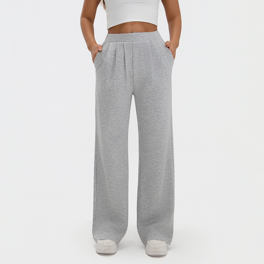 Alxin Custom Casual Sport with Pleated Edges High-waisted Knitted Straight-leg Pant Sports Trousers Women Clothing Women's Pants