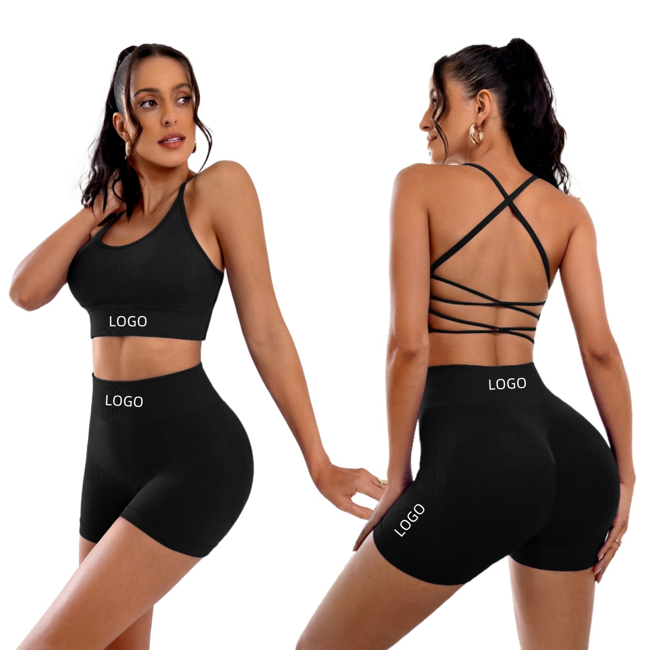 2026 Women's Solid Seamless Sports Bra &amp; Shorts Set Eco-Friendly Breathable Activewear Butt Lift Gym Fitness Wear