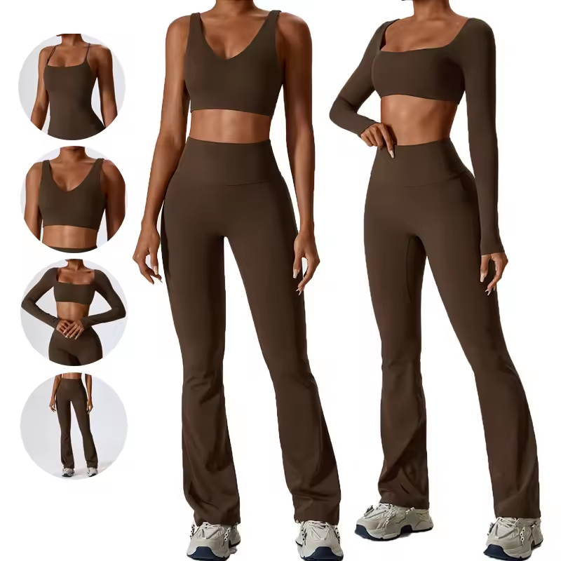 Custom OEM 2024 New Women Gym Fitness Clothing Yoga Set High-waisted Leggings Long Sleeves Sports Bra Crop Top Fitness Gym Set