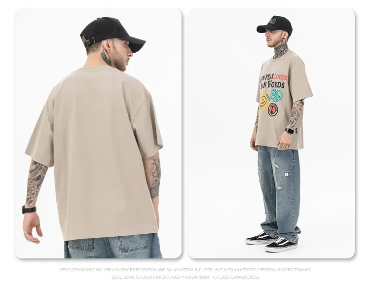 New Style High Quality 95%Ctton 5%Spandex Wholesale Custom Printed Design Oversized Fashion Hip Hop Short Sleeve Clothes